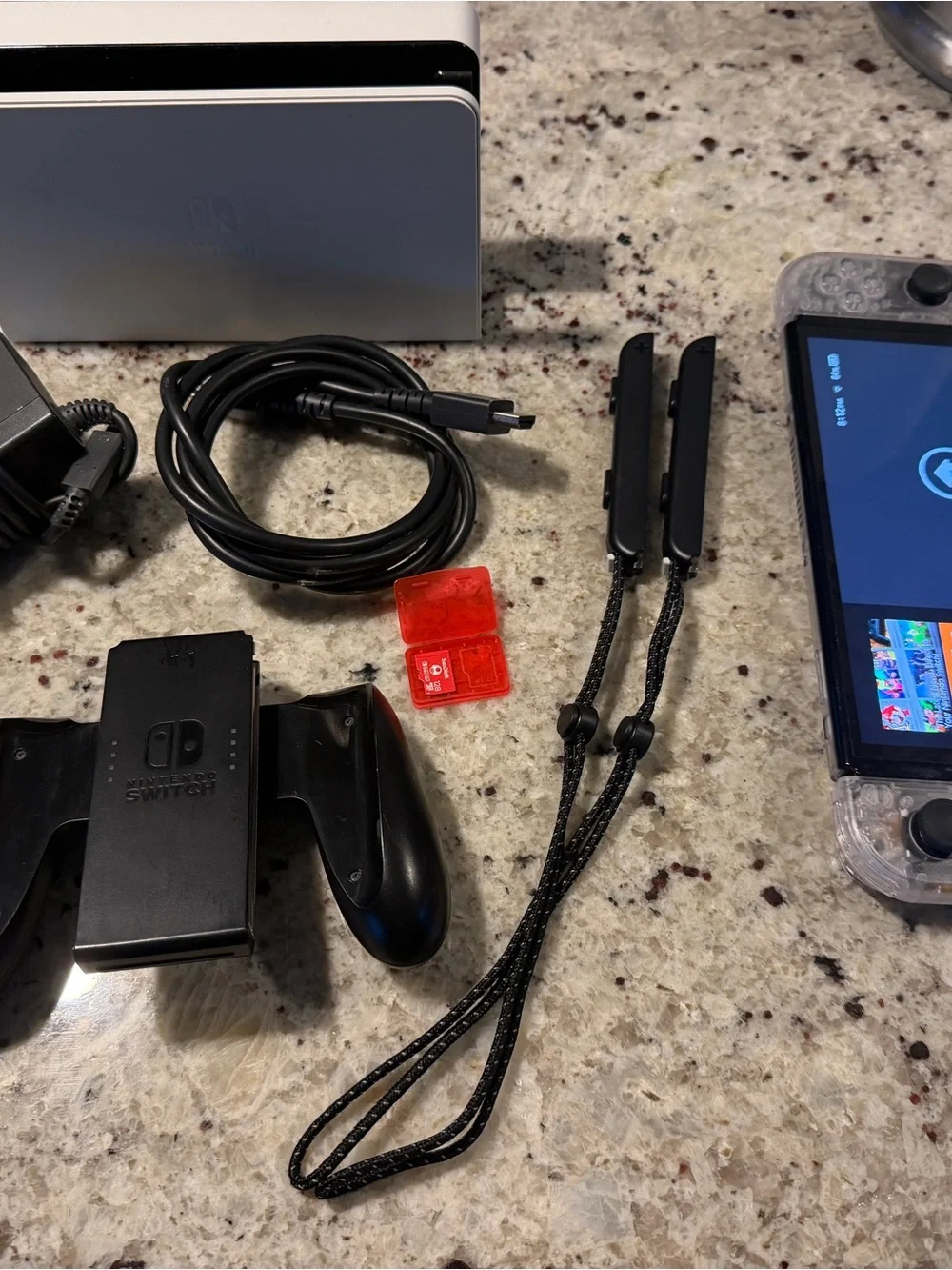 Nintendo Switch OLED Console with all original accessories CLEAR MODDED SHELL